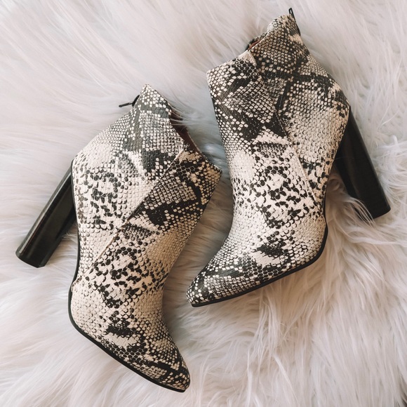 Natural Snake Print Pointed Toe Ankle Booties - Picture 2 of 3